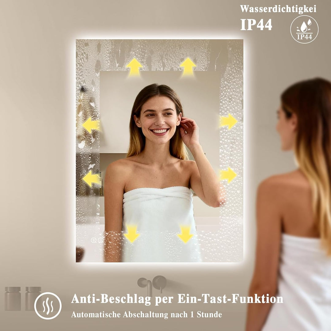 Badspiegel-mit-Beleuchtung 60x80cm - LED Badezimmerspiegel Badezimmer Spiegel mit Beleuchtung - Touc