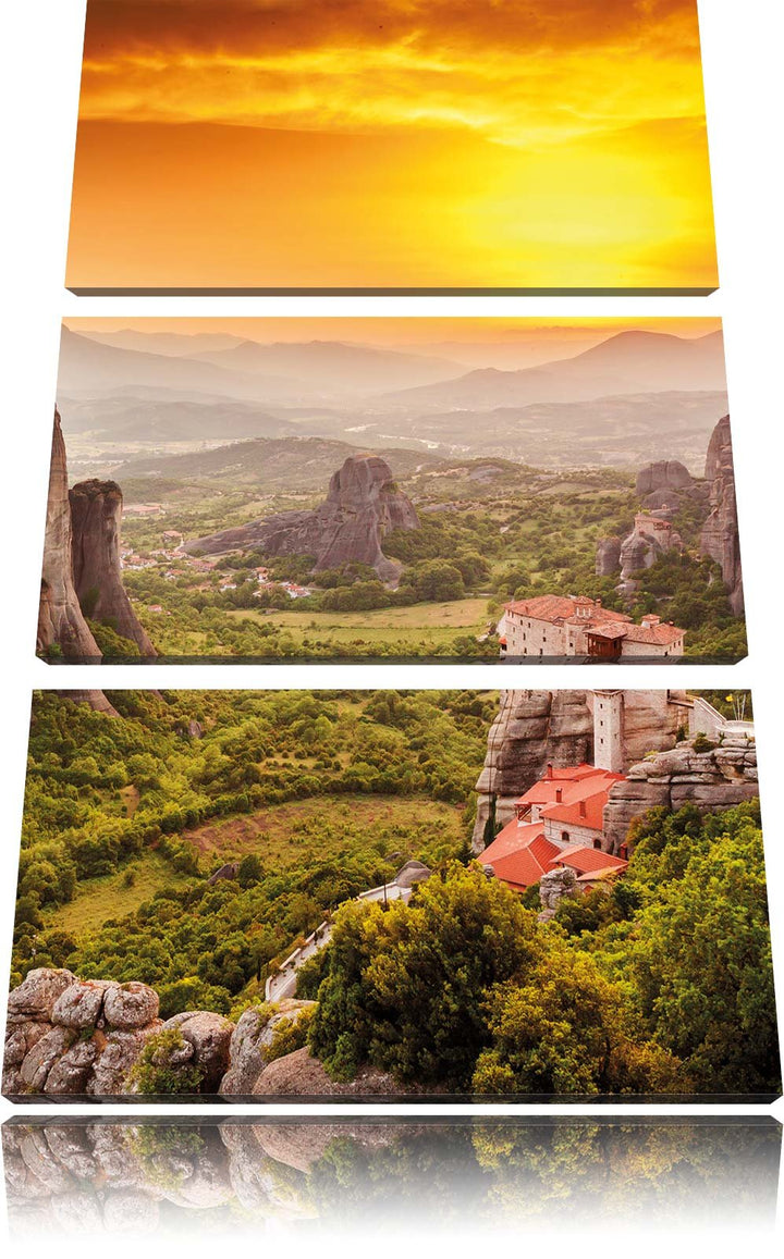 Pixxprint Dörfer in den Bergen 3-Teiler Leinwandbild 120x80 Bild auf Leinwand