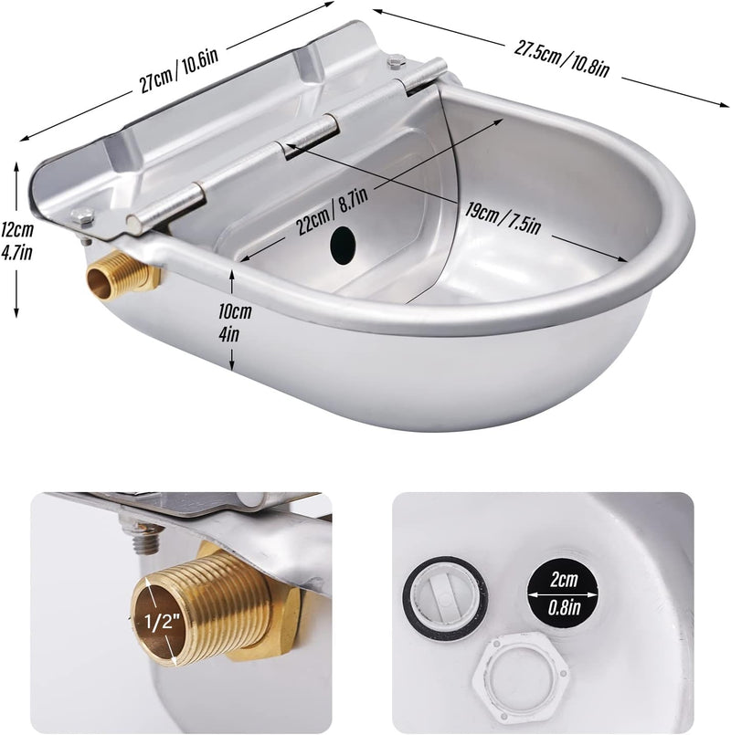 Edelstahl ViehträNke mit 1/2 Zoll Verstellbarem Messing-Schwimmerventil und Verbessertem Ablassstopf
