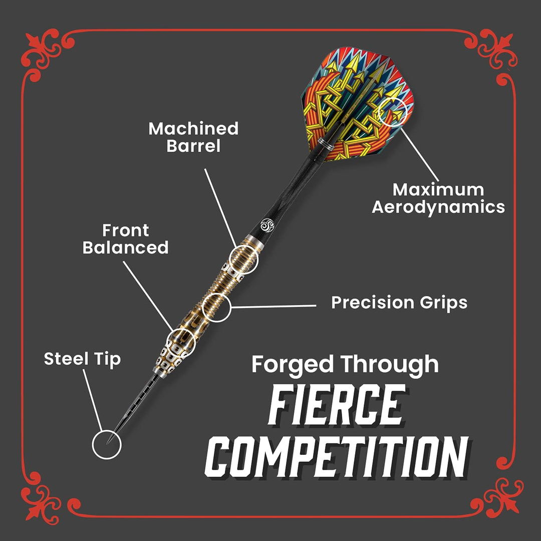 Shot! Darts Roman Empire Legion Steel Tip Dart Set Front Weighted 90% Tungsten Barrels 24.0 Gramm, 2