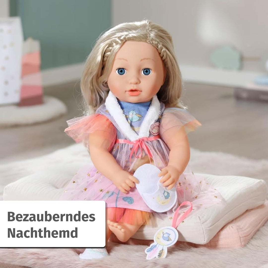 Baby Annabell Sweet Dreams Nachthemd 43cm, Puppennachthemd mit Plüschkragen, Hausschuhen und Traumfä