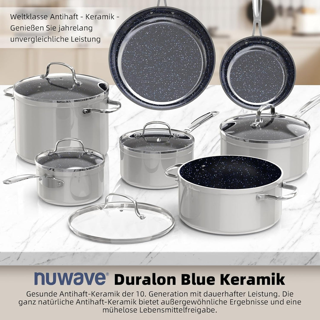 Nuwave Topfsets Pfannenset 12-Teilig Antihaft- Keramik von G10 Duralon Blue, Kochtöpfe mit Topfdecke