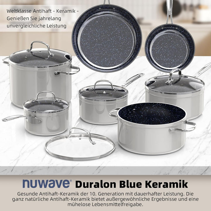 Nuwave Topfsets Pfannenset 12-Teilig Antihaft- Keramik von G10 Duralon Blue, Kochtöpfe mit Topfdecke