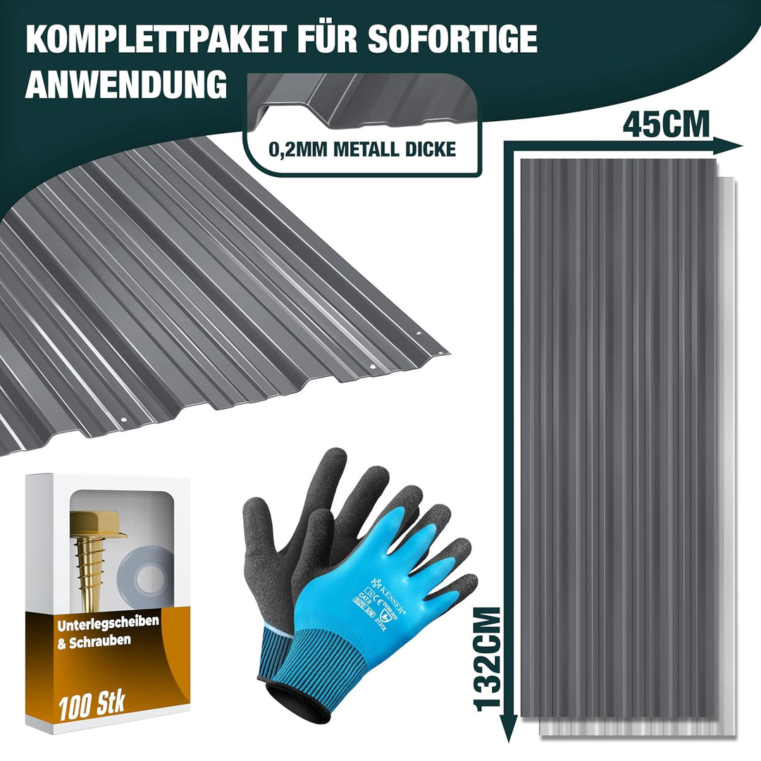 KESSER® 12x Profilblech Trapezblech 129cm x 45cm = 7 m² - Dachblech für Gerätehaus, Dachplatten Verz