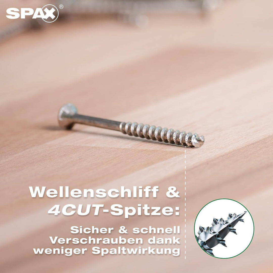 SPAX Universalschraube, 5 x 80 mm, 180 Stück, Teilgewinde, Senkkopf, T-STAR plus T20, 4CUT, WIROX A9