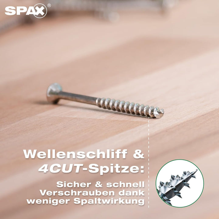 SPAX Universalschraube, 5 x 80 mm, 180 Stück, Teilgewinde, Senkkopf, T-STAR plus T20, 4CUT, WIROX A9