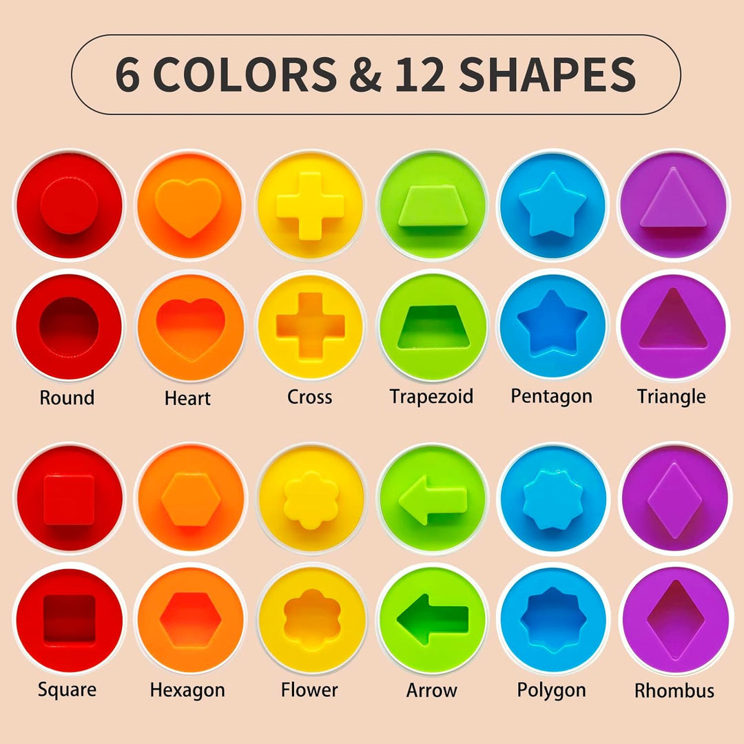 MOONTOY Montessori Eier Spielzeug für 1 2 3 Jahre Jungen Mädchen, Passende 12 Pcs Farbe & Form Erken