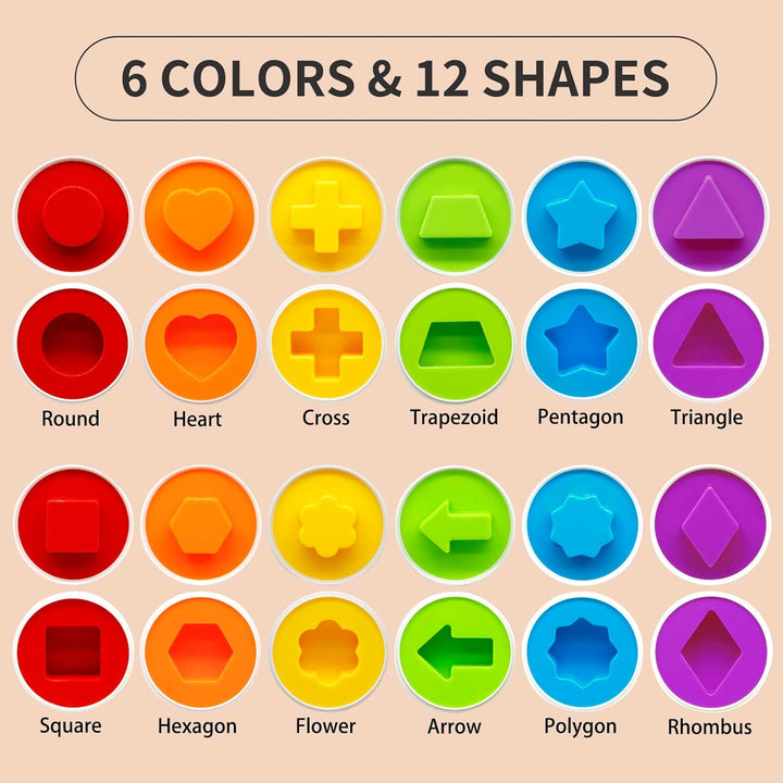 MOONTOY Montessori Eier Spielzeug für 1 2 3 Jahre Jungen Mädchen, Passende 12 Pcs Farbe & Form Erken