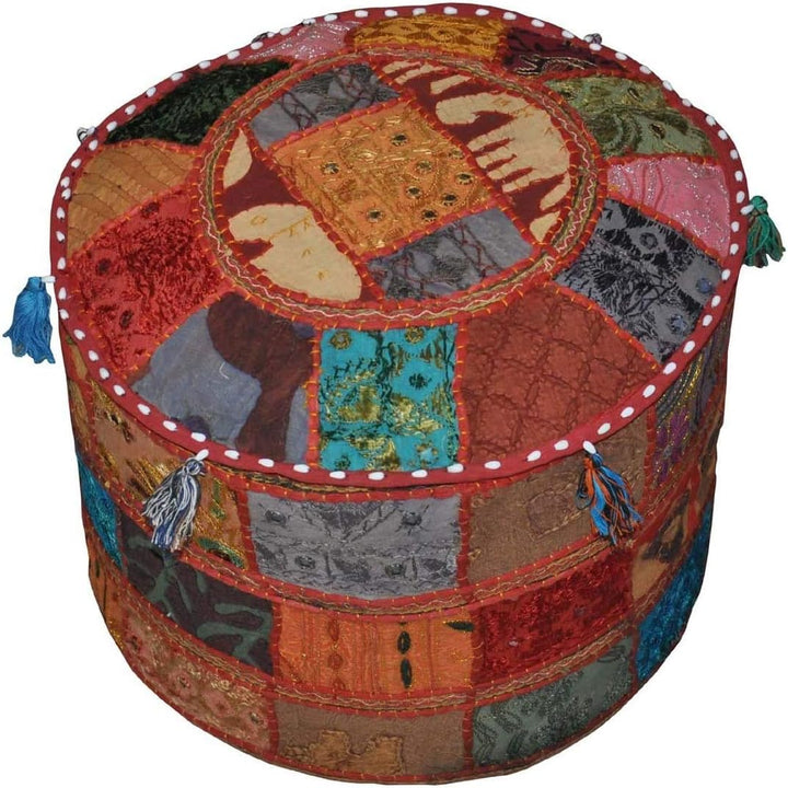 Sophia-Art Indian Embroidered Patchwork Cover Indian Decorative Pouf Indian Comfortable Floor Cotton