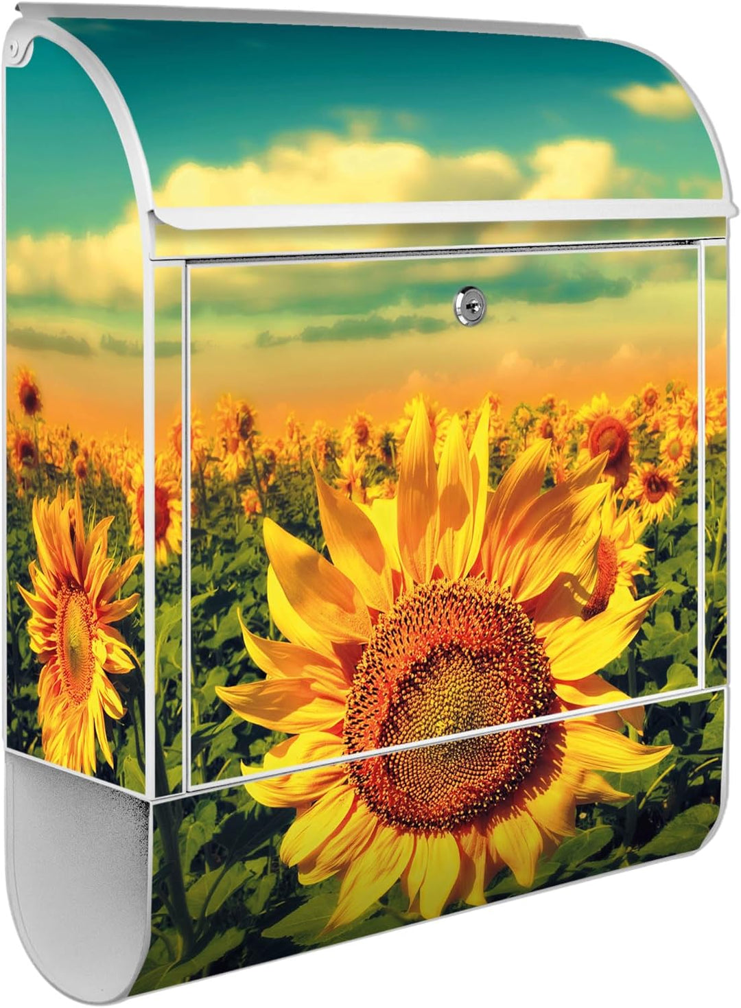 banjado® Design Briefkasten mit Motiv Sonnenblumen 39x47x14cm &amp; 2 Schlüssel - Briefkasten Stahl weis