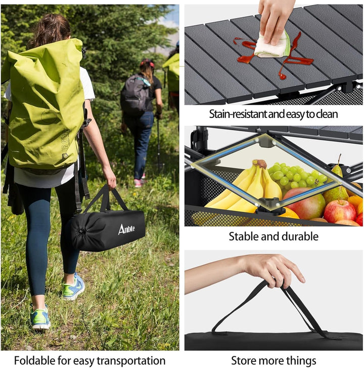 Anbte Campingtisch Aluminium 82x40cm(LxB) Aufrollbare Tischplatte 2 Verstellbar Höhen 44/70cm Klappt