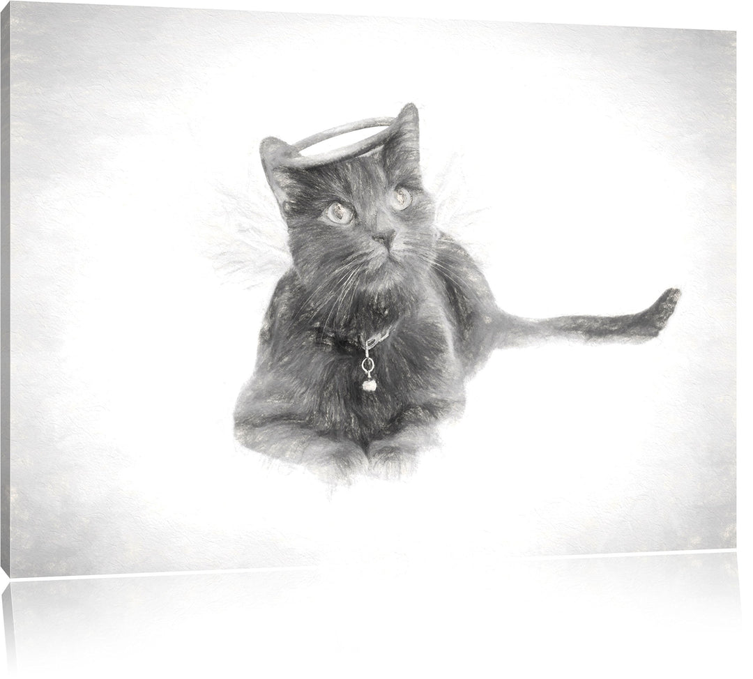 Pixxprint Katzen-Engel im Himmel als Leinwandbild/Grösse: 100x70 / Wandbild/Kunstdruck/fertig bespan