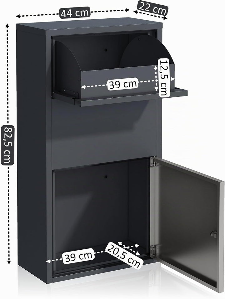 Zelsius Briefkasten mit Paketfach | Edelstahl, Anthrazit RAL 7016 | pulverbeschichteter Stahl | inte