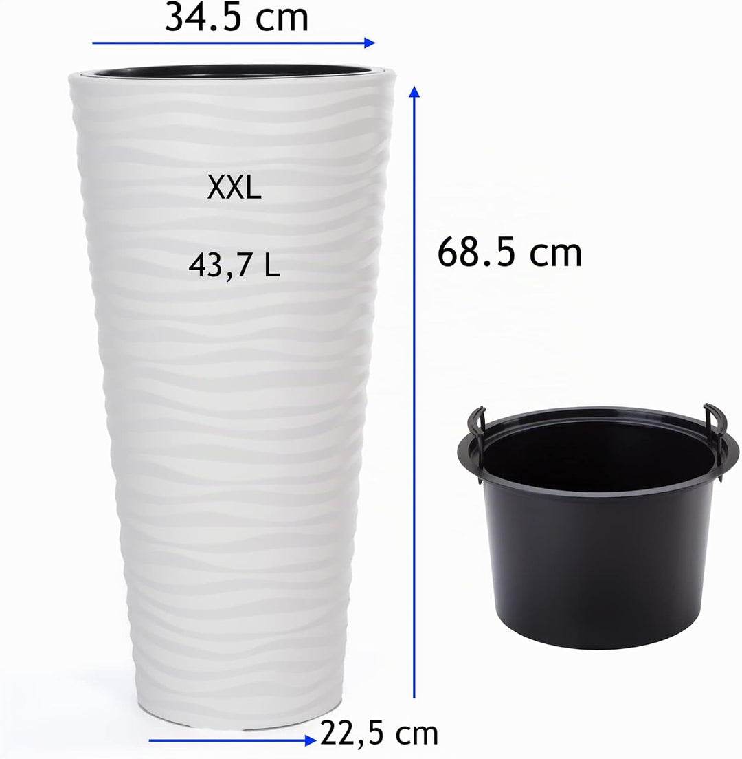 MELTOM Blumenkübel Welle Slim Rund Einsatz Pflanzgefäss 3D Effekt Wellen Set 2: XXL 3XL Weiss