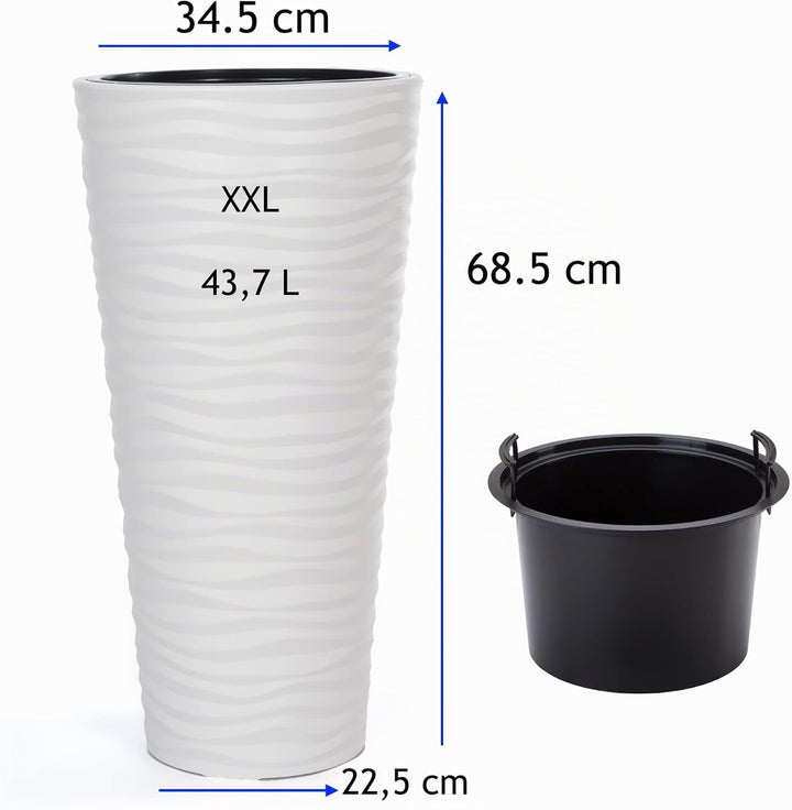MELTOM Blumenkübel Welle Slim Rund Einsatz Pflanzgefäss 3D Effekt Wellen Set 2: XXL 3XL Weiss