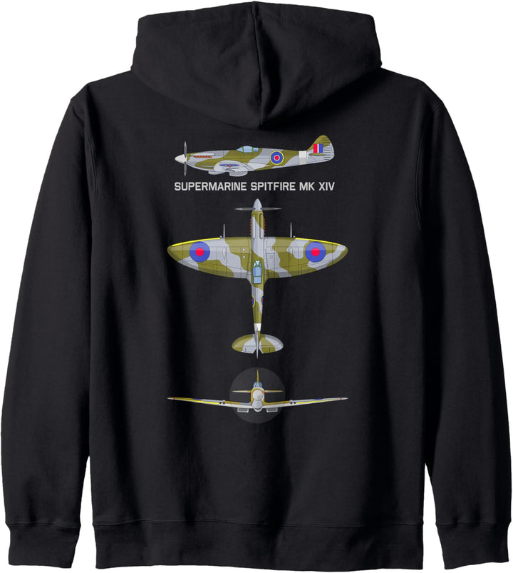Spitfire MK XIV Britisches WW2 Kampfflugzeug Diagramm Kapuzenjacke