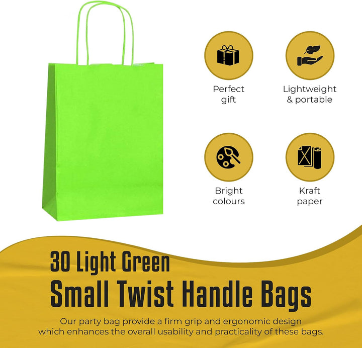 Thepaperbagstore 30 Hellgrüne Kleine Papiertüten mit Henkel 18 x 22 x 8 cm Hellgrün 1 stück (30er Pa