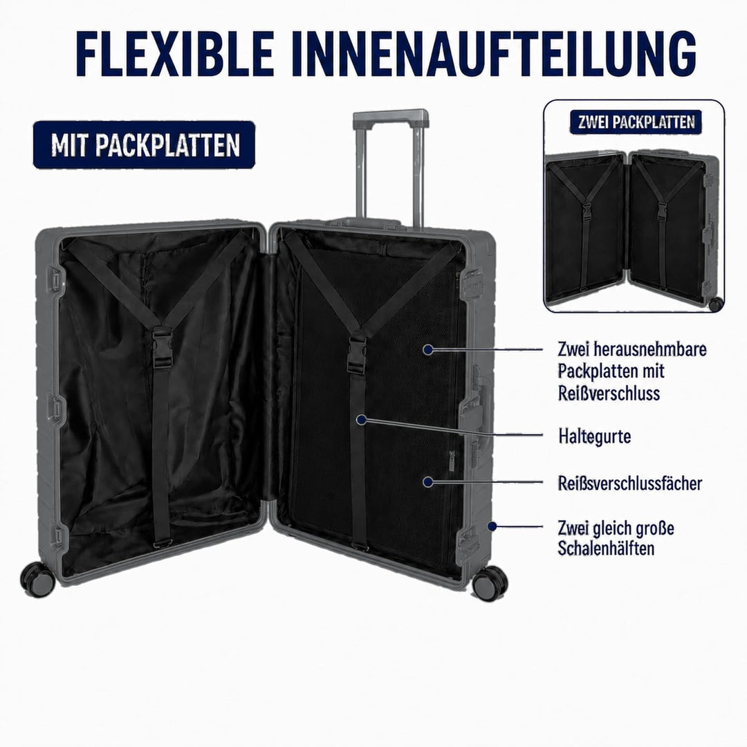 Travelhouse® Oslo M Koffer Trolleys ohne Reissverschluss Schwarz 70L Schwarz M, Schwarz M
