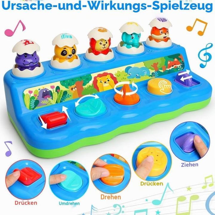 Yerloa Montessori Spielzeug ab 1 Jahr, Pop Up Tiere Spielzeug mit Musik, Tiere Ton, Licht, Early Lea