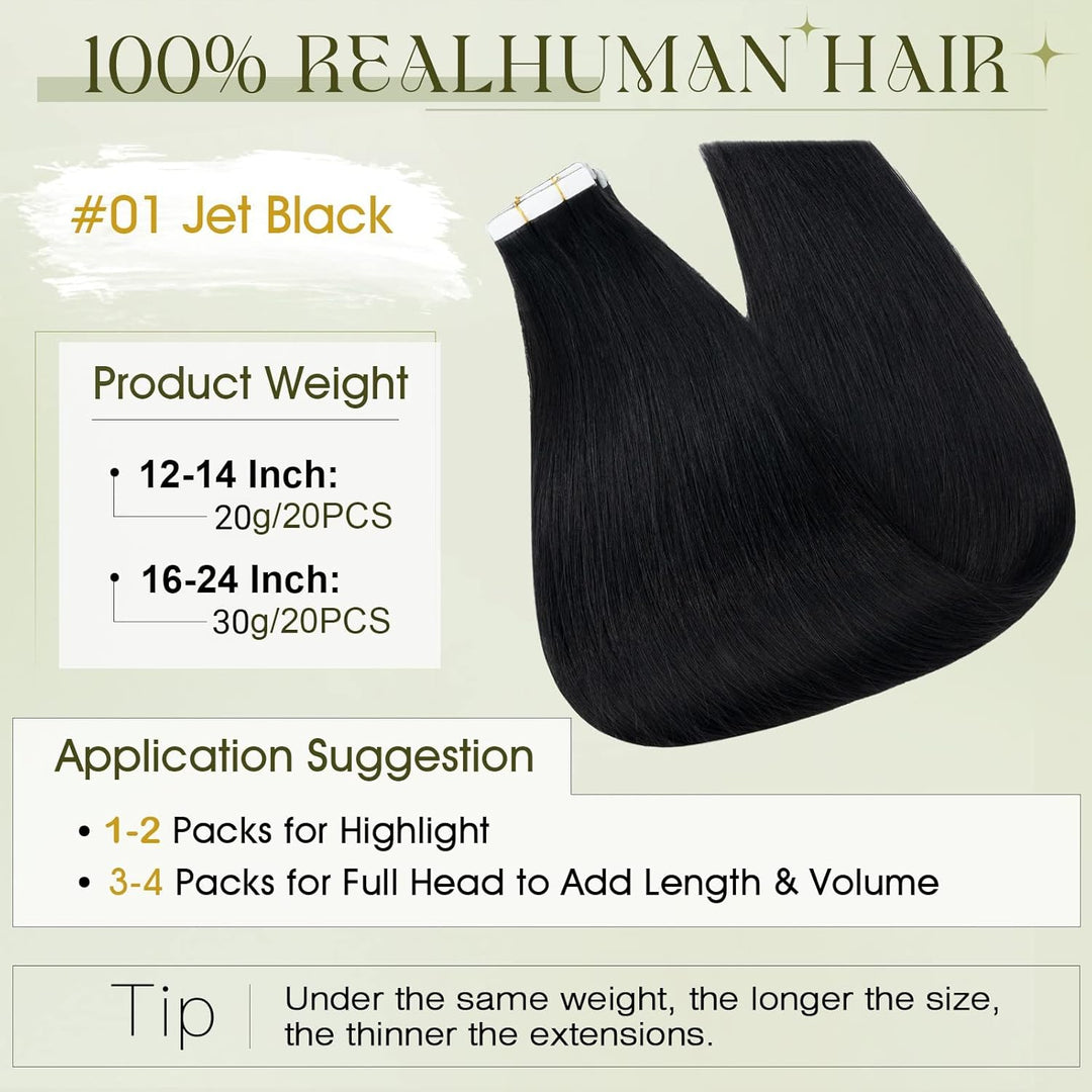 Benehair Tape in Extensions Echthaar, Invisible Tape Extensions Echt Haar, 20Pcs 20g Haarverlängerun
