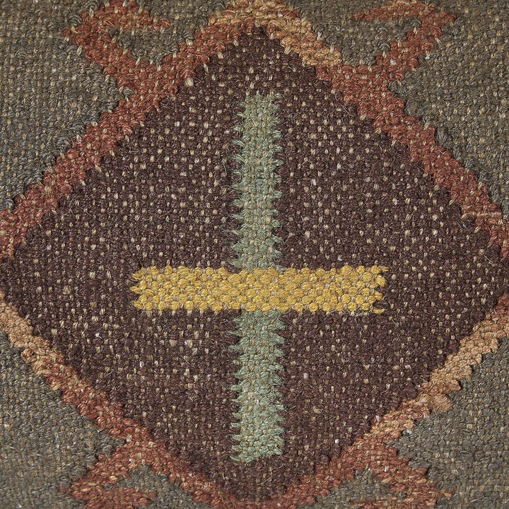 2 Kissen im Kilim-Stil orientalisches Ethnomuster aus Jute und Wolle 45 x 45 cm Grün, Katora