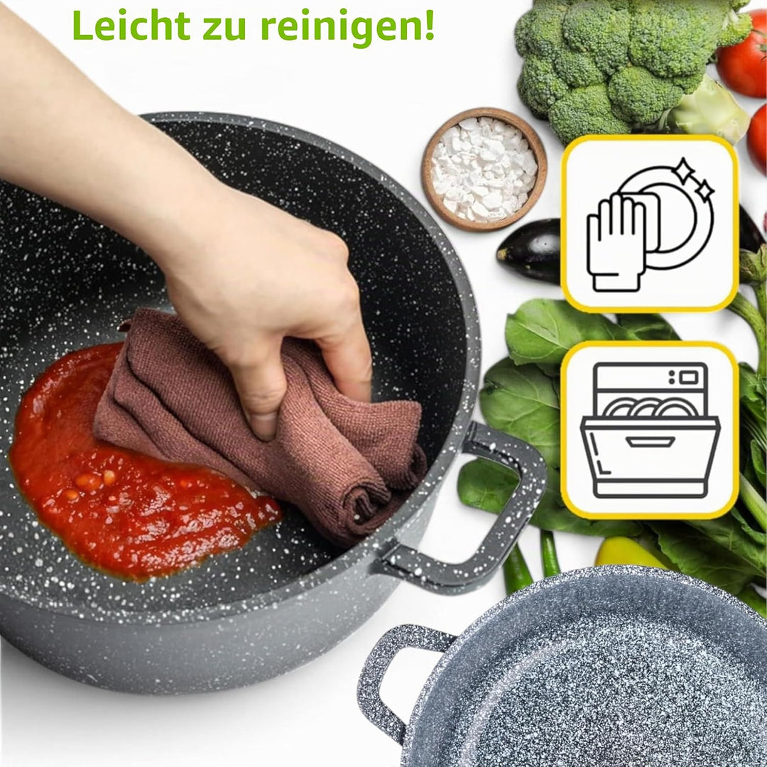 EliteHoff Kochtopf Set Induktion, Topf aus Aluminiumguss mit Antihaftbeschichtung, Topfset mit Glasd