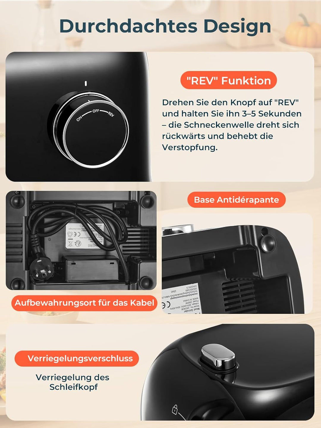 FOHERE Fleischwolf Elektrisch, 2000W Fleischwolf mit 2 Schneidklinge, 3 Schneidplatte (7MM/5MM/3MM),