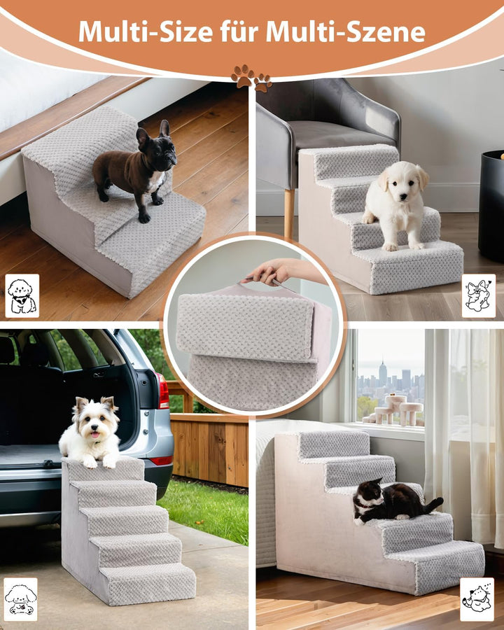 KSIIA Hundetreppe für Kleine Hunde 33cm Hoch, Haustiertreppe mit Abnehmbarem Waschbarem Bezug, Katze
