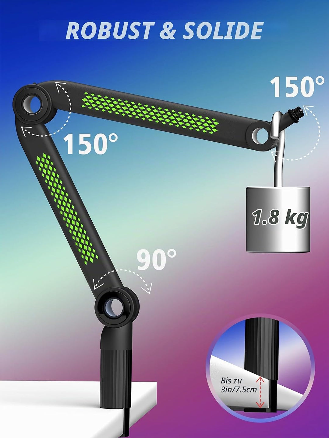 YOUSHARES RGB Tonaufnahme Mikrofon Arm kompatibel mit HyperX QuadCast, QuadCast 2, SM7B, MV7, Rode,