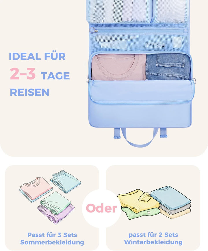 WANDF 6-in-1 Packing Cubes Koffer Organizer mit 360°-Aufhängehaken, Wasserabweisende Packwürfel Komp