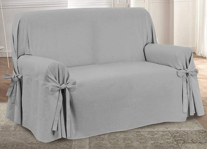HomeLife Sofabezug für 3-Sitzer, Baumwolle mit Bindebändern, 3-Sitzer-Sofaüberwurf mit Armlehnen, ei