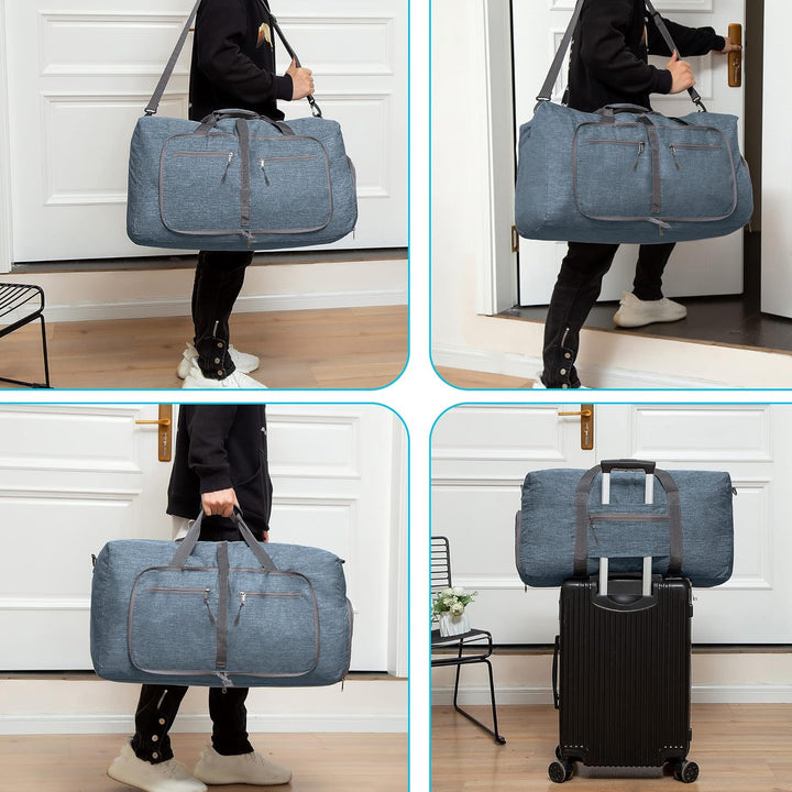 Vomgomfom Leichte Faltbare Reisetasche Gross 65L Sporttasche Damen Herren mit Schuhfach, Travel Duff