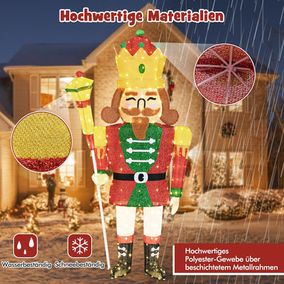 COSTWAY Weihnachten Nussknacker Figur gross, beleuchtete Weihnachtsdeko XXL, 180 cm Nussknackerkönig