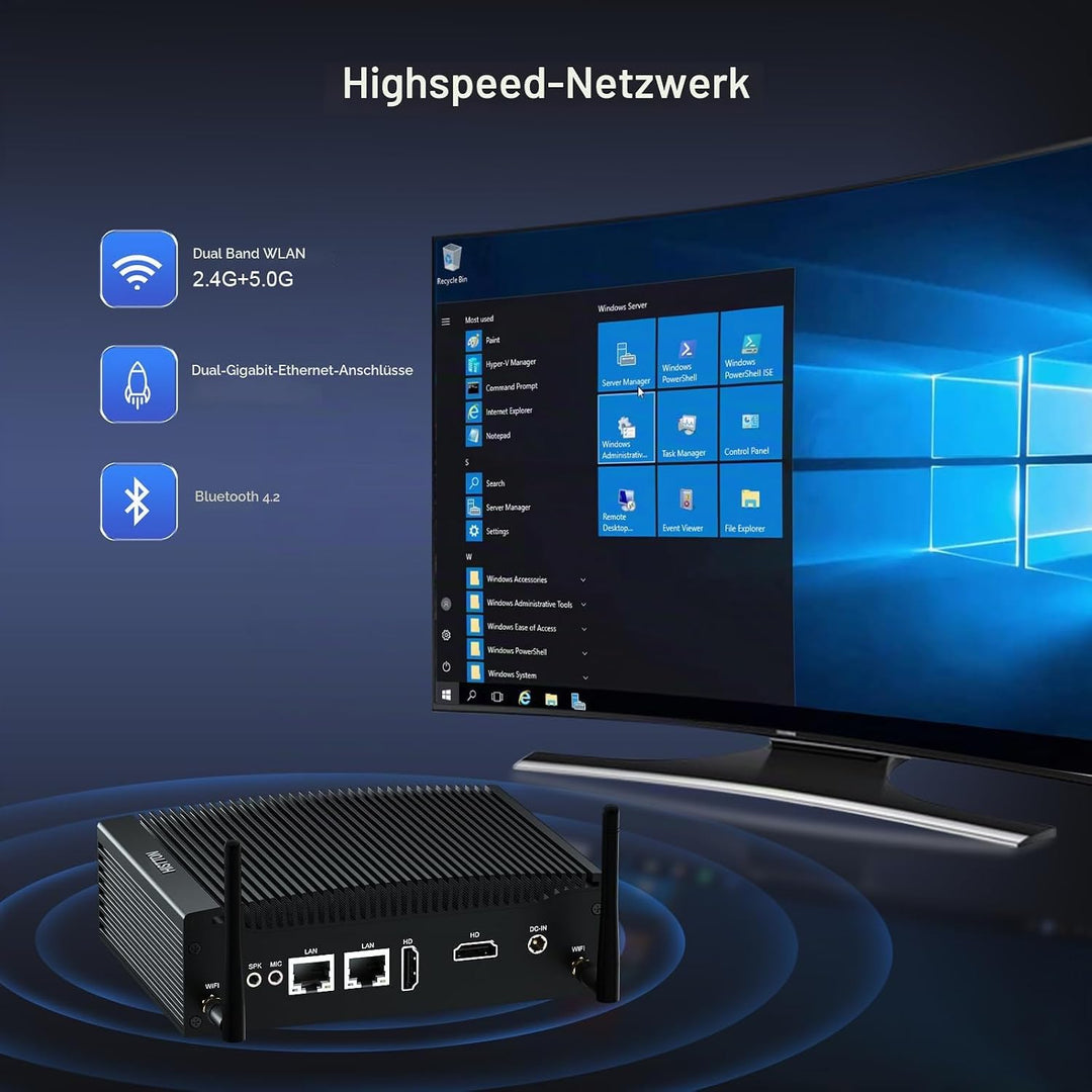HISTTON Lüfterlos Mini PC Industrie PC, Dual Core i5-8265U, DDR4 16 GB RAM 512 GB SSD, 2 RS232 COM,
