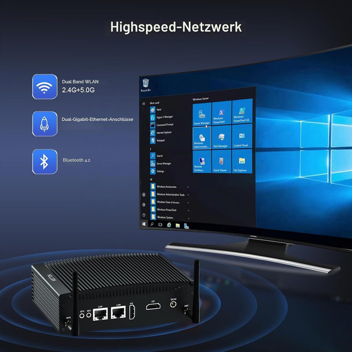 HISTTON Lüfterlos Mini PC Industrie PC, Dual Core i5-8265U, DDR4 16 GB RAM 512 GB SSD, 2 RS232 COM,