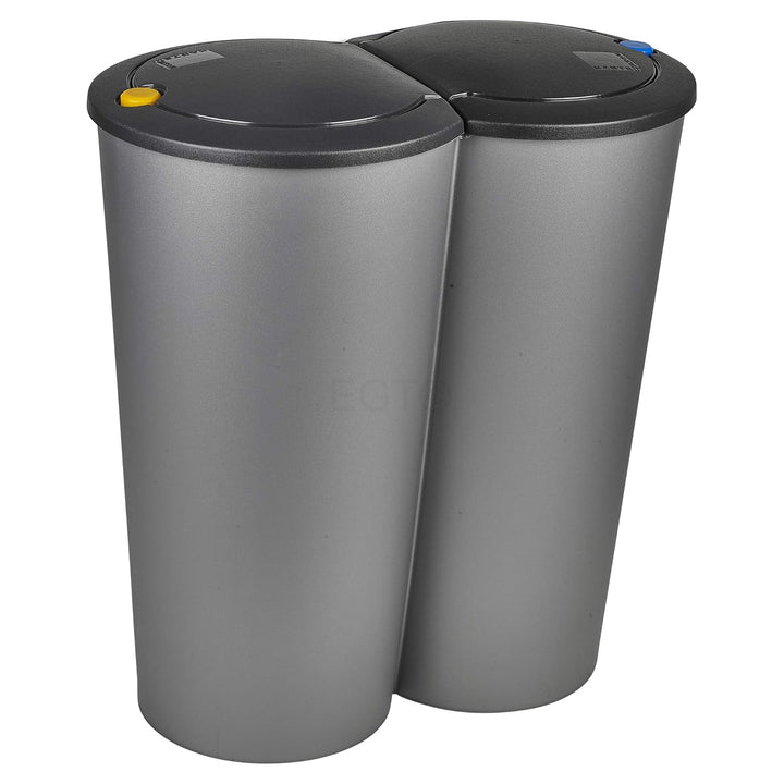 URBNLIVING Runder Duo Recycling-Abfalleimer, 2x25L, Grau, Kunststoff, Mülltrennung in der Küche