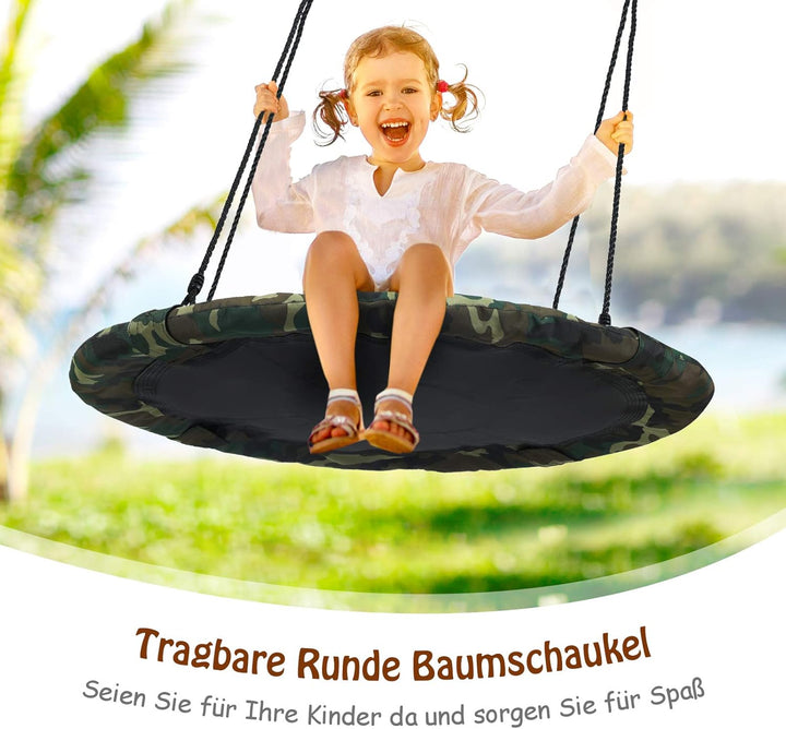 COSTWAY Ø100cm Nestschaukel Kinderschaukel, Rundschaukel 100-160cm Seil, Tellerschaukel 150kg Tragkr