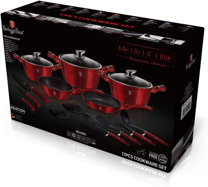 Berlinger Haus 17 Teile Kochgeschirr Set - Weinrot 17-Piece Weinrot, 17-Piece Weinrot
