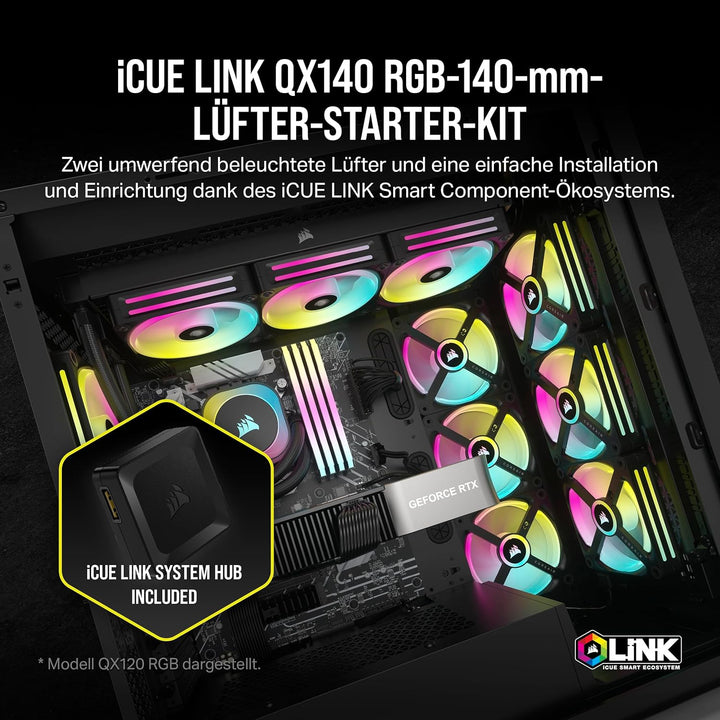 Corsair iCUE LINK QX140 RGB 140mm Magnetic Dome RGB Fans - Doppelter Lüfter-Starter-Kit mit iCUE LIN
