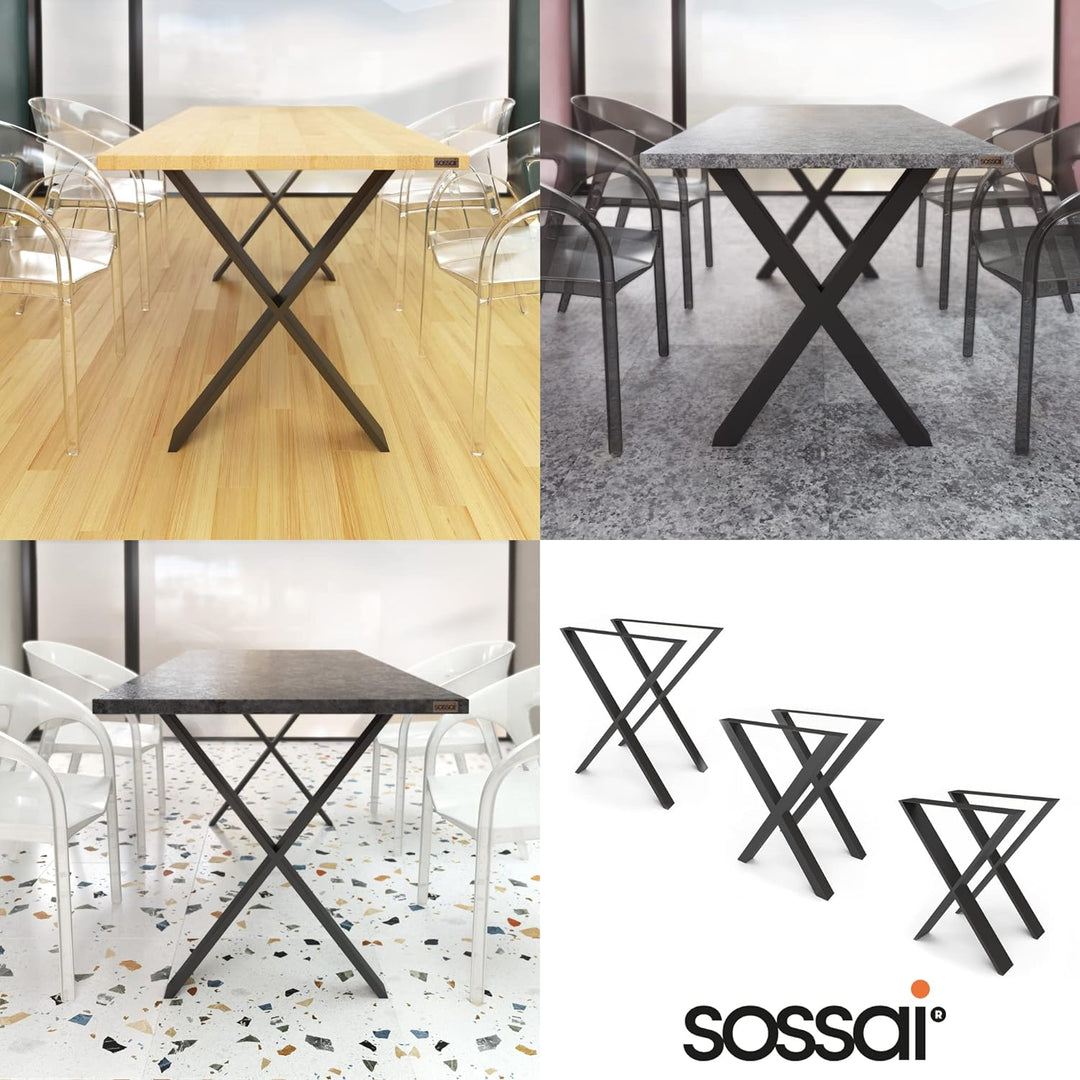 sossai® Stahl Tischgestell Tischkufen Tischbeine X-Form | TKX3 | Farbe: Schwarz | 2 Stück | Breite 6