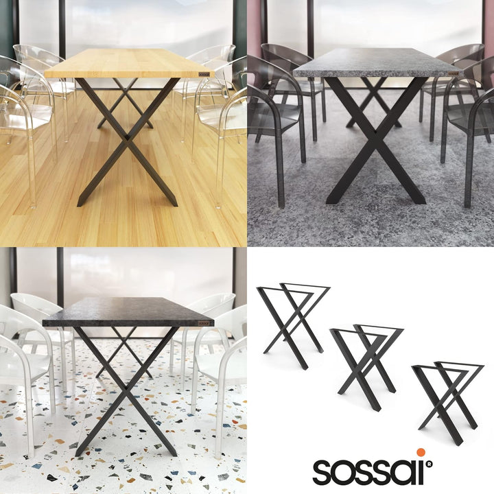 sossai® Stahl Tischgestell Tischkufen Tischbeine X-Form | TKX3 | Farbe: Schwarz | 2 Stück | Breite 6