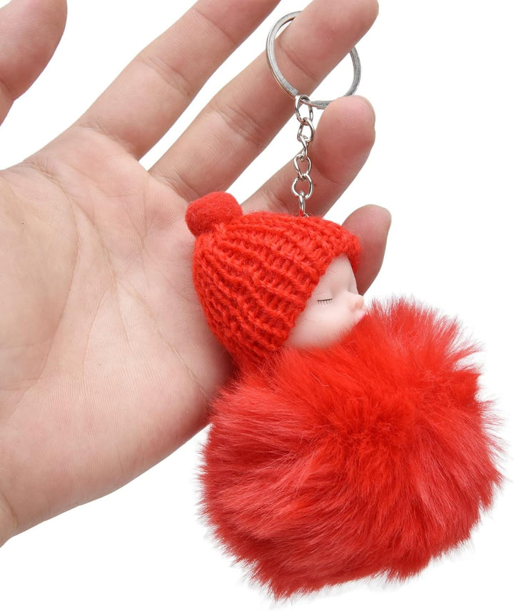 Zerodis Babypuppe Schlüsselanhänger, 11cm Schöne Mädchen Spielzeugpuppe Tragen Strickmütze Schlüssel