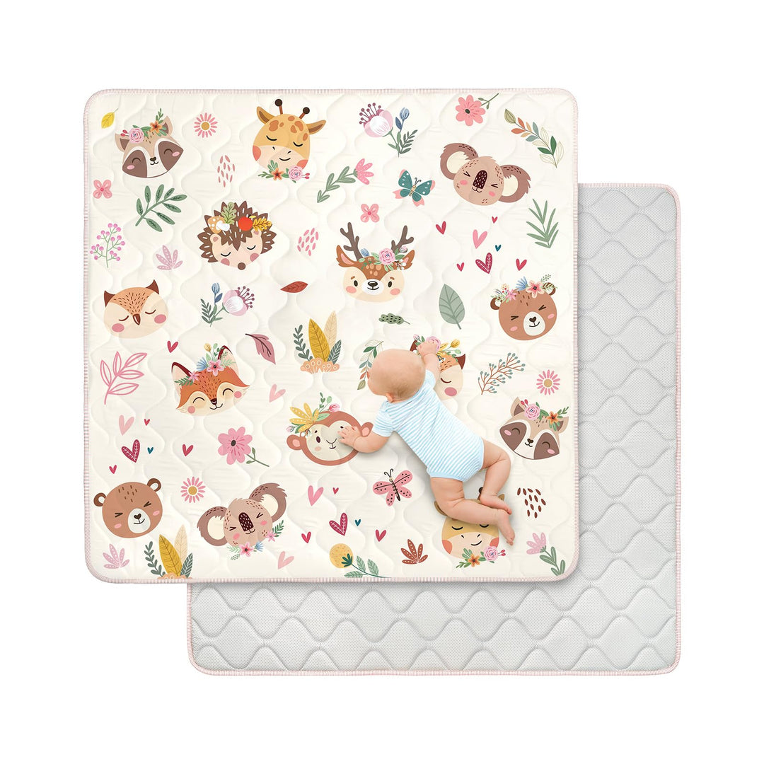 Spielmatte Baby 127×127cm mit Rutschfest, Extra Dicke 2cm Weiche Krabbelmatte Baby, Faltbar Krabbeld
