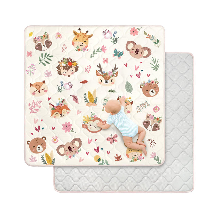 Spielmatte Baby 127×127cm mit Rutschfest, Extra Dicke 2cm Weiche Krabbelmatte Baby, Faltbar Krabbeld