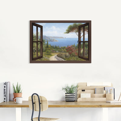 Artland Leinwandbild Wandbild Bild Leinwand 100 x 70 cm Landschaften Fensterblick Haus am Meer I T4E