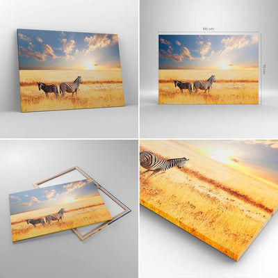 Bilder auf Leinwand 100x70cm Leinwandbild Zebra tier gestreift savanne Gross Wanddeko Bild Schlafzim