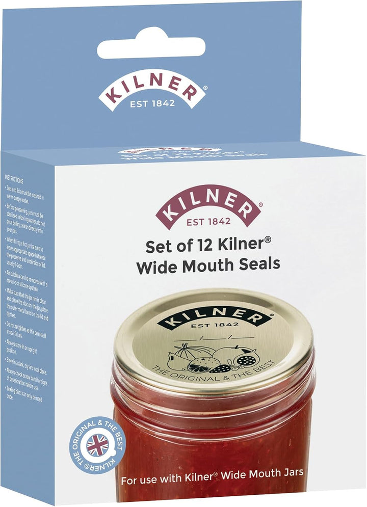 KILNER Drehverschluss weite Öffnung, 12er-Set Vakuumdichtungen, 9,5 cm | Ersatzdeckel, für Weckgläse