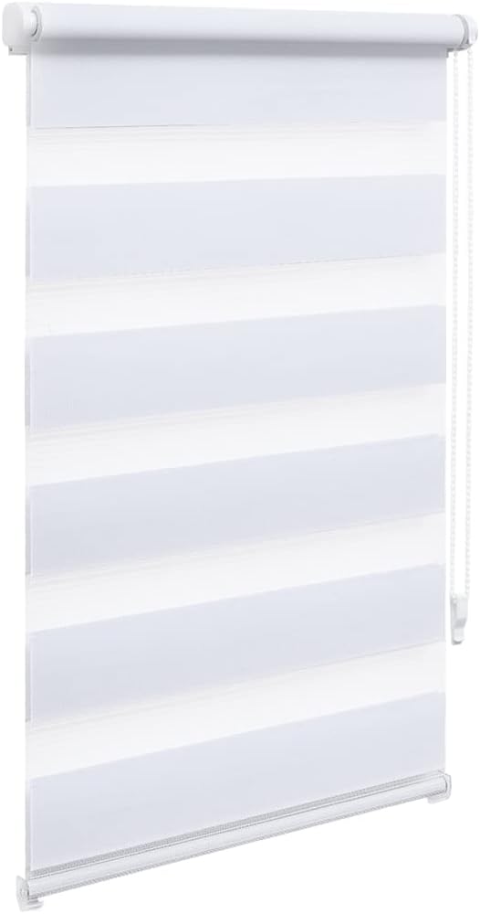 OBdeco Doppelrollo Duo Rollo Klemmfix ohne Bohren B100cm x H130cm(Stoffbreite 96 cm) Weiss für Fenst
