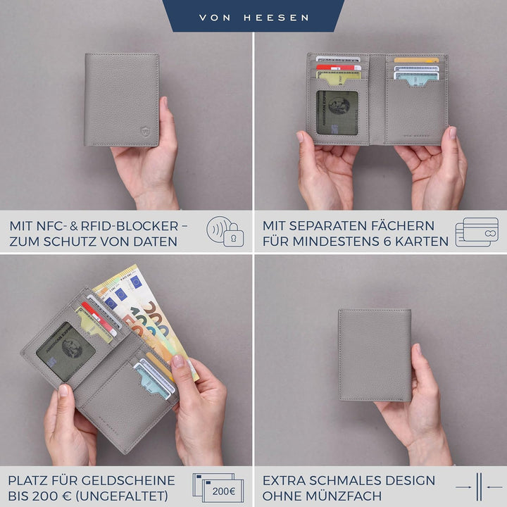 VON HEESEN® Leder Geldbörse Herren &amp; RFID Schutz I Echtleder Geldbeutel für Männer &amp; Damen I Portemo
