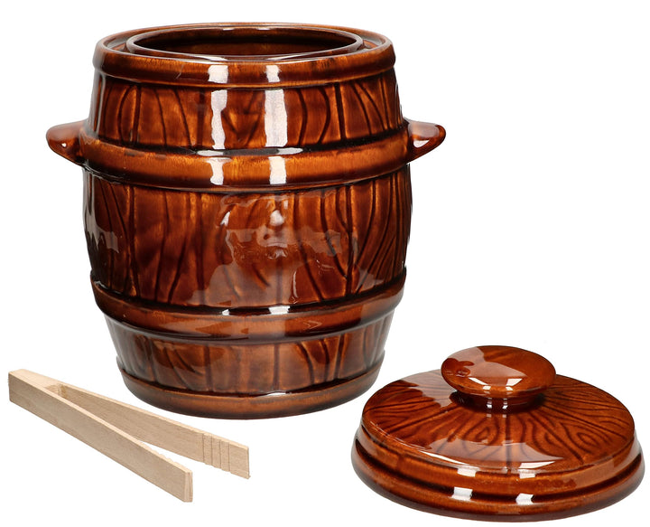 KOTARBAU® Tontopf Hermetisch Verschliessbar 3,5 L zum Gären mit Deckel + Holzzange Gratis, 3,5 L